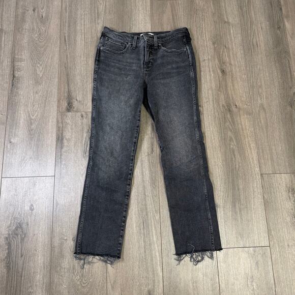 Madewell Mid-Rise Stovepipe Jeans in Armand Wash WMNS P27 Black Raw-Hem Petite - Picture 7 of 12